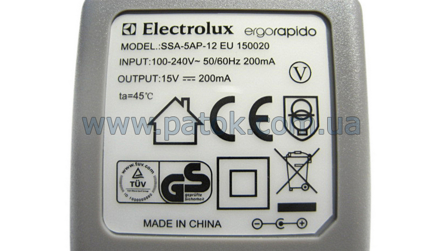 Адаптер 15V для акумуляторного пилососа Electrolux 4055061438 №3