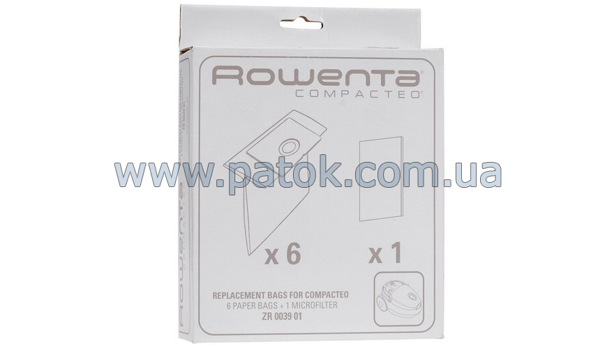 Набір мішків + мікрофільтр для пилососа Rowenta Compacteo ZR003901 №2